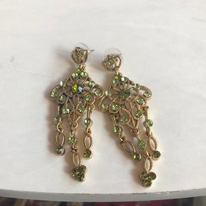 Green crystal and gold chandelier earrings